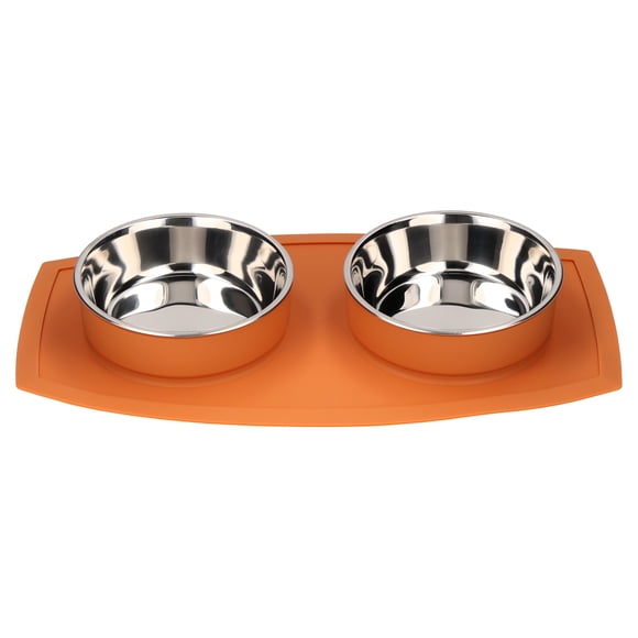 Vibrant Life 1.98-Cup Silicone and Stainless Steel Double Pet Bowls, Orange