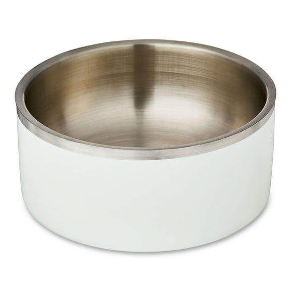 Vibrant Life Large Stainless Steel Double Wall Dog Bowl, White