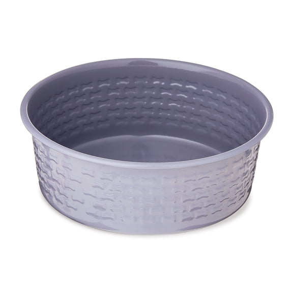Vibrant Life Large Stainless Steel Embossed Dog Bowl, Purple Bones