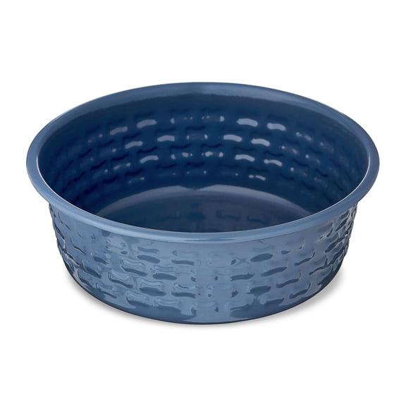 Vibrant Life Medium Stainless Steel Embossed Dog Bowl, Blue Bones
