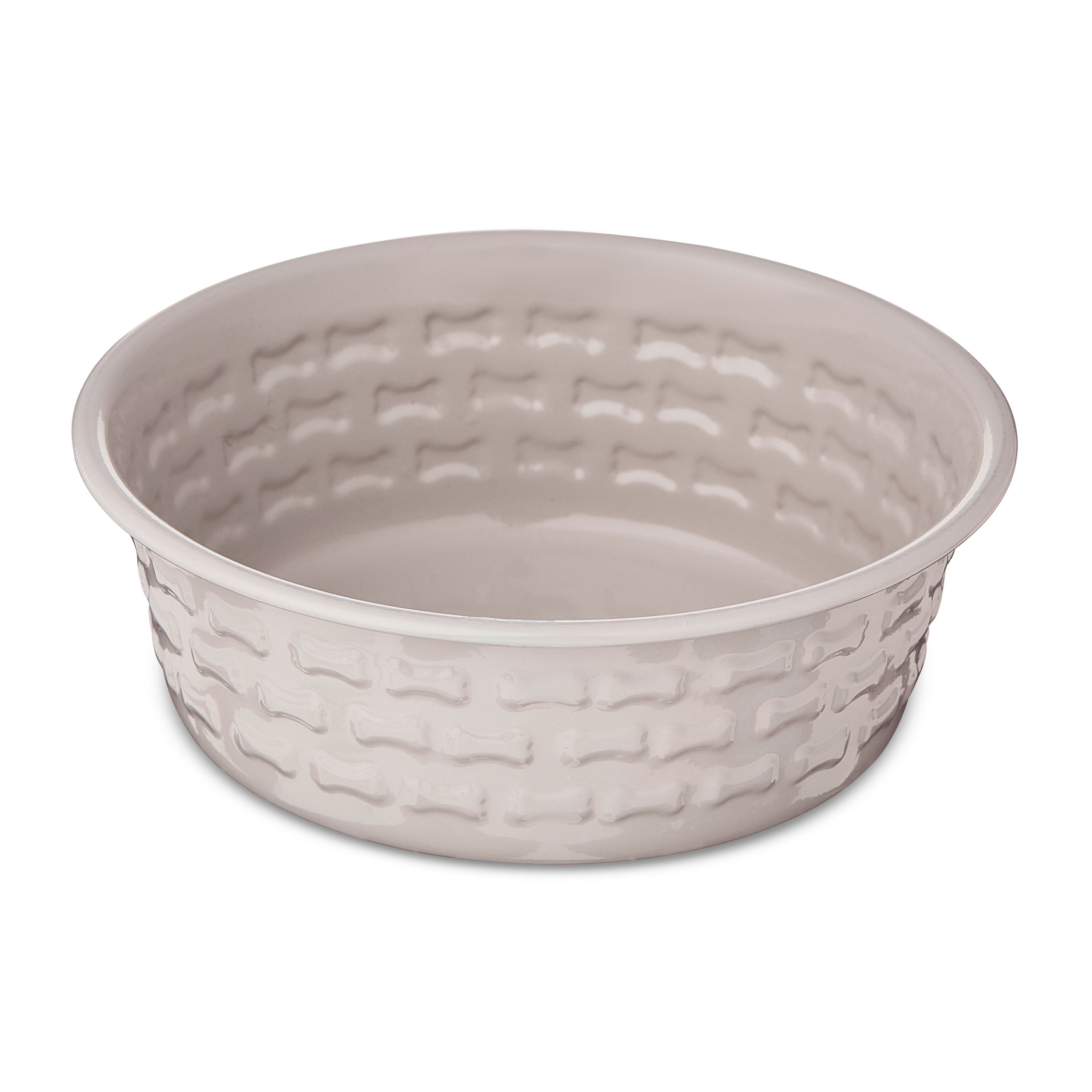 Vibrant Life Small Stainless Steel Embossed Dog Bowl, Off-White Bones