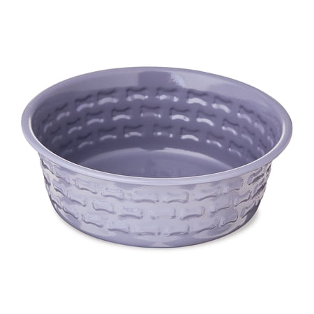 Vibrant Life Small Stainless Steel Embossed Dog Bowl, Purple Bones