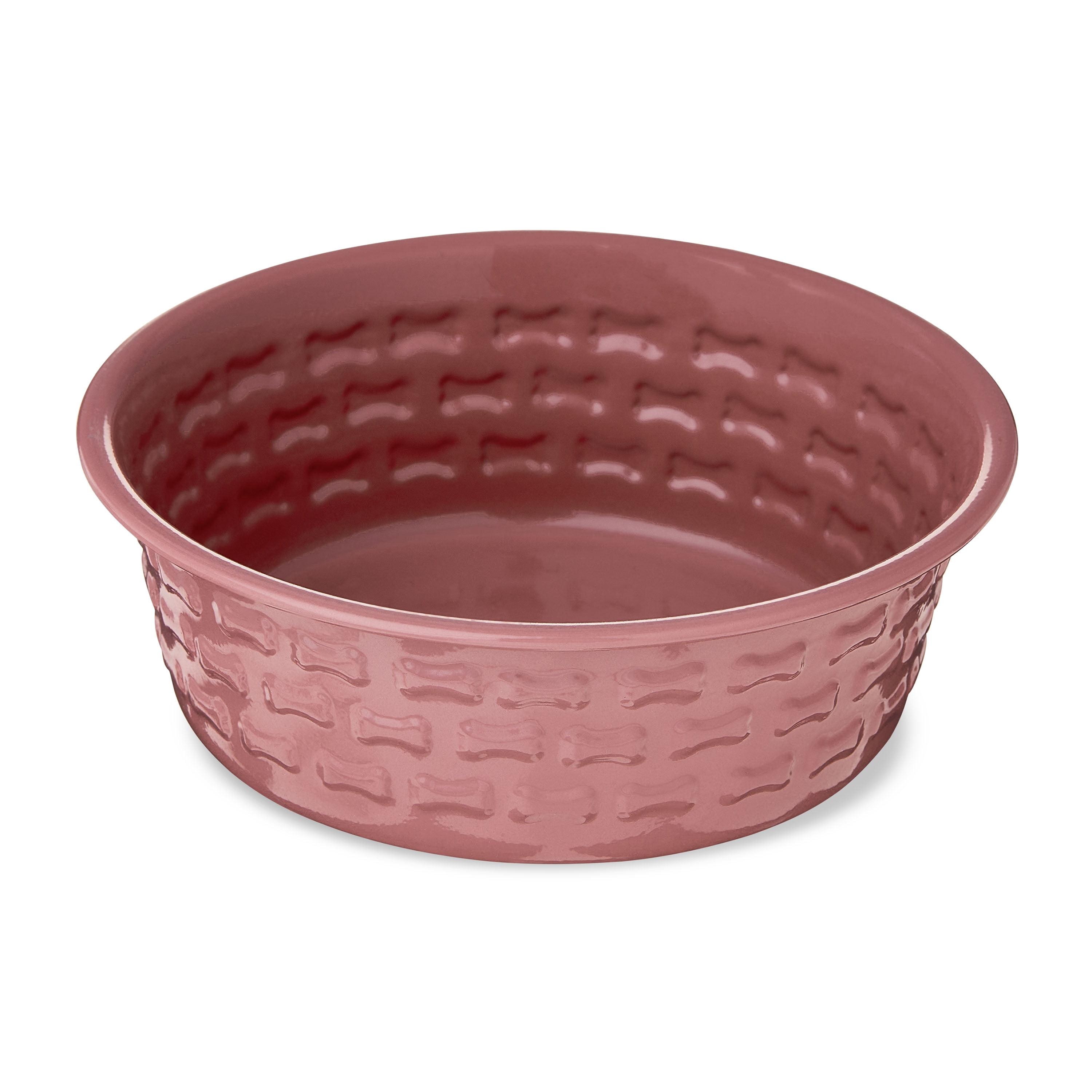 Vibrant Life Small Stainless Steel Embossed Dog Bowl, Red Bones