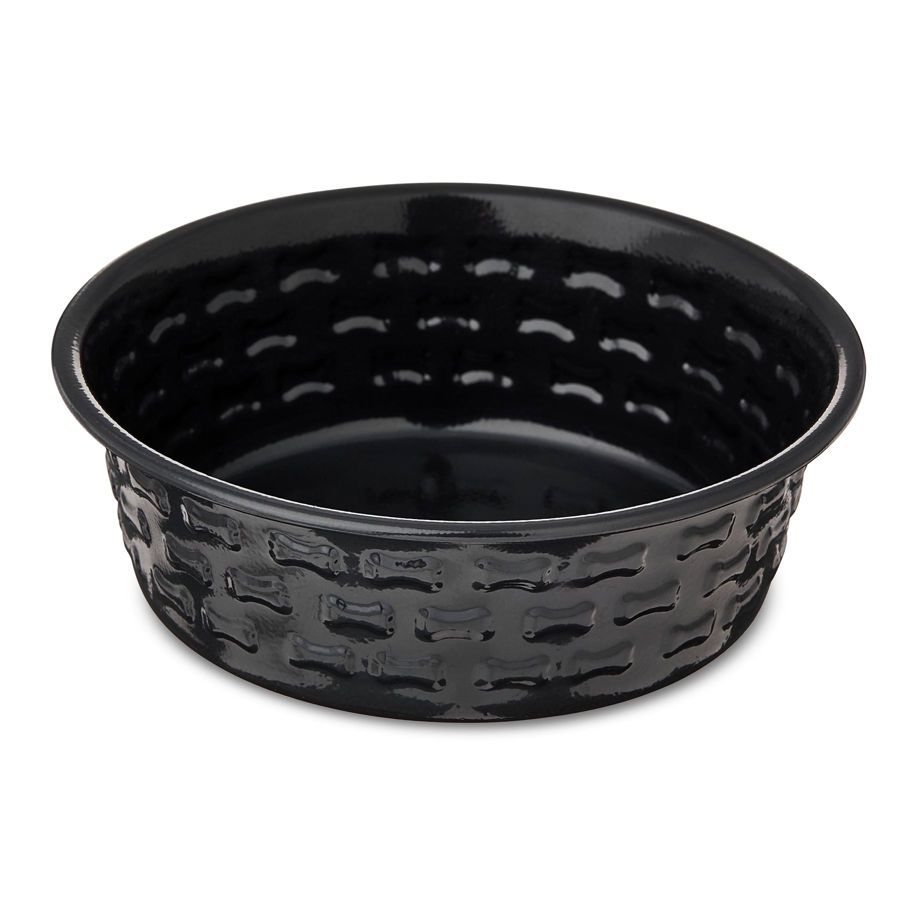 Vibrant Life Small Stainless Steel Embossed Dog Bowl, Black Bones