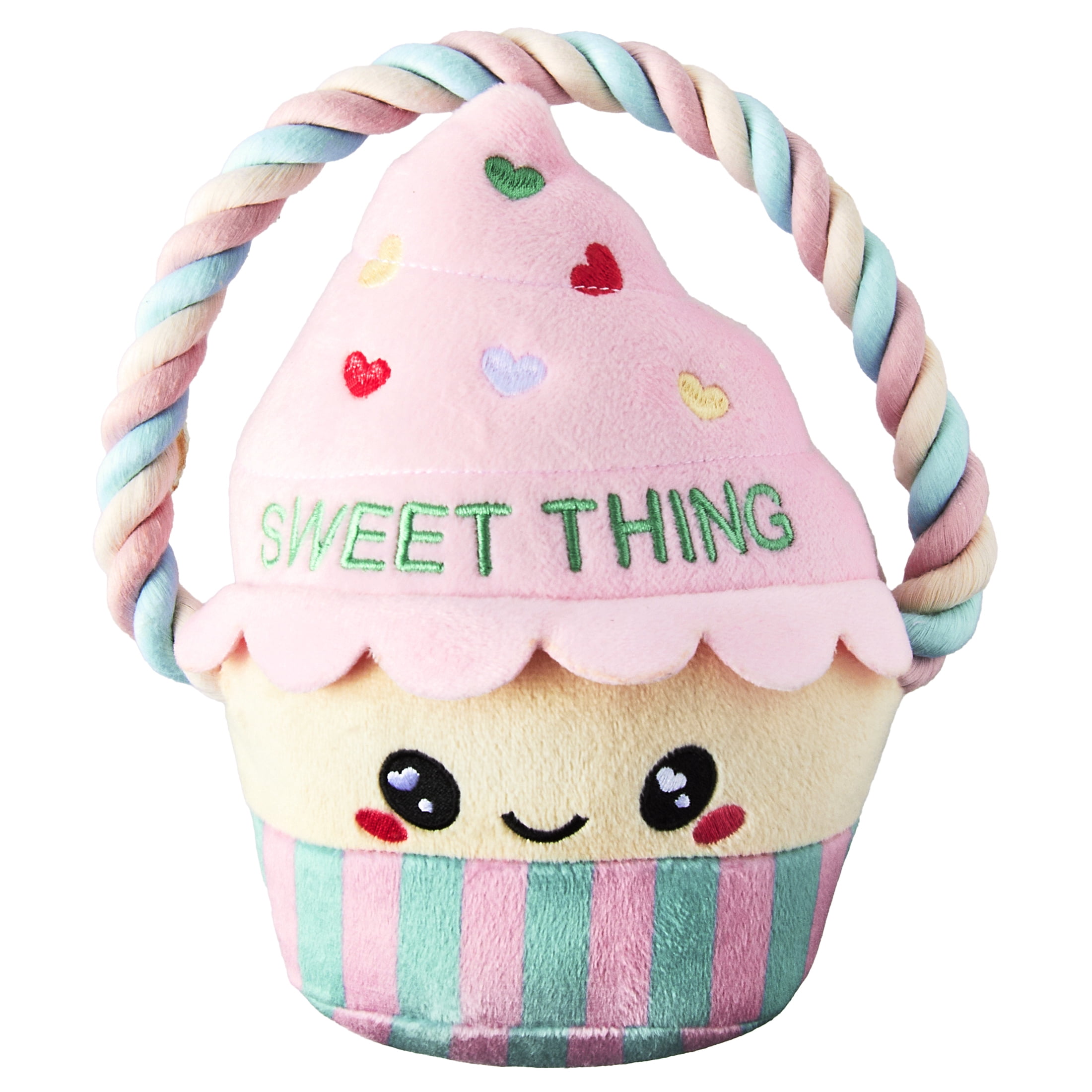 Vibrant Life Valentine's Day Cupcake with Rope Dog Toy, Pink, 8.5"