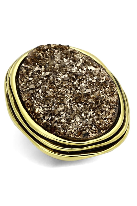 VL085 - IP Gold(Ion Plating) Brass Ring with Synthetic Synthetic Stone in Champagne