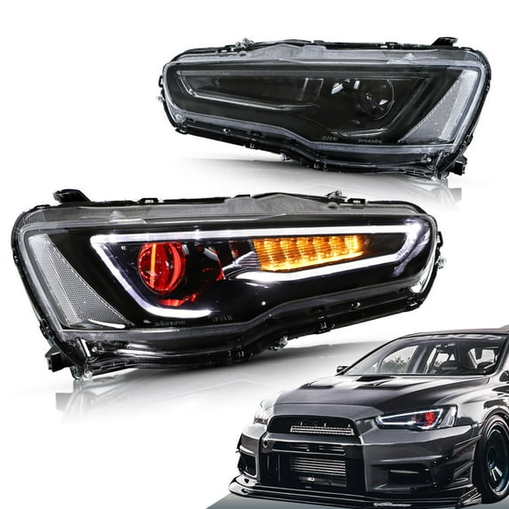 VLAND Demon Eye Projector Headlights for Mitsubishi Lancer EVO X 2008-2020 Black Len