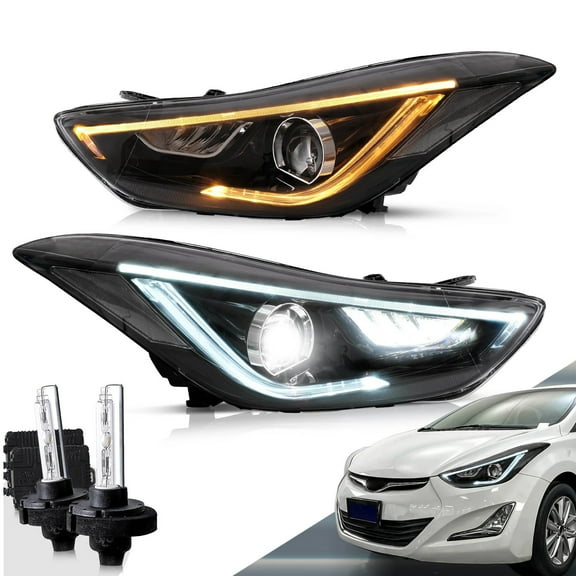VLAND Dual Beam Headlights + D2H Bulbs for 2011 2012 2013 2014 2015 Hyundai Elantra GL/GLS/L/Limited/SE/Sport/Value