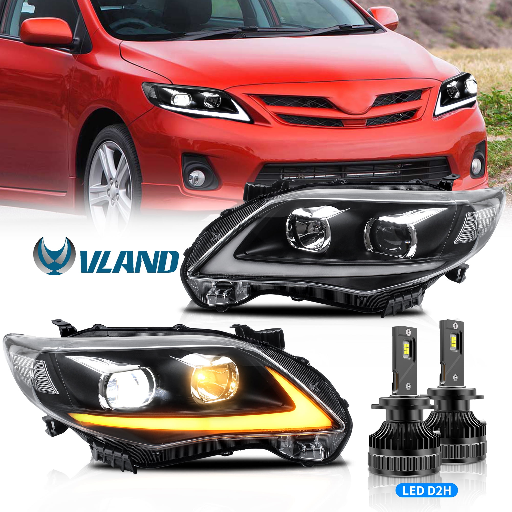 VLAND LED Headlights with Bulbs for Toyota Corolla 2011 2012 2013 S L ...