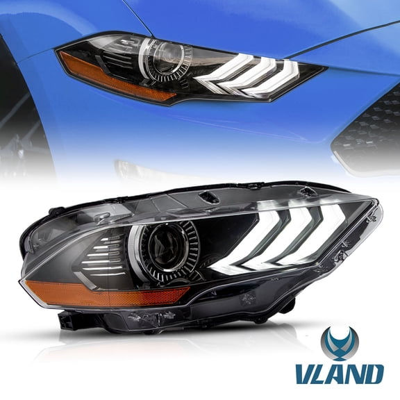 VLAND LED Projector Right Side Headlight Assembly for 2018 2019 2020 2021 2022 2023 Ford Mustang(Just Passager Side Headlight)