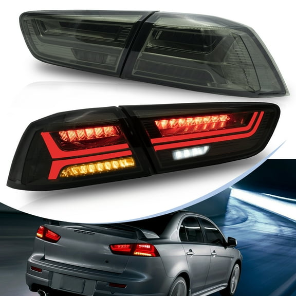 VLAND LED Tail Lights For Mitsubishi Lancer EVO X 2008-17 SMOKED Rear Animation