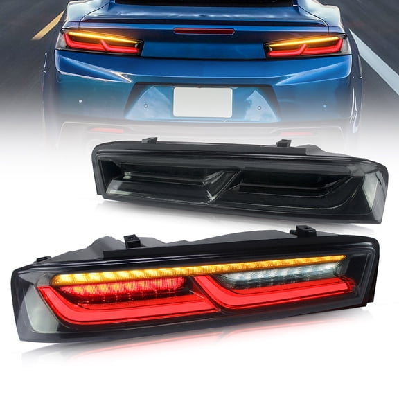 VLAND LED Tail Lights Smoked for 2016 2017 2018 Chevrolet Chevy Camaro Yellow Turn Signal