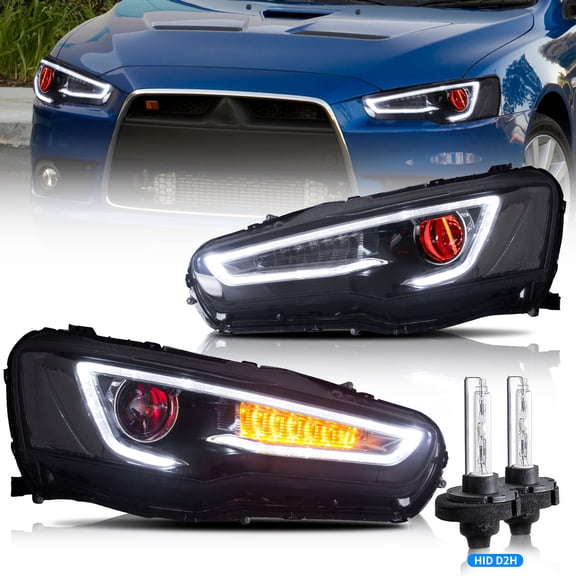VLAND Projector Headlights with Demon Eye for Mitsubishi Lancer 2008 2009 2010 2011 2012 2013 2014 2015 2016 2017(with D2H Bulbs)
