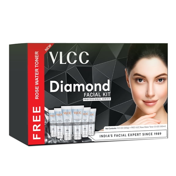 VLCC Diamond Facial Kit, Face Cleanser and Rose Water Toner, 7 Pc