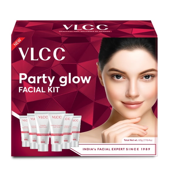 VLCC Party Glow Facial Kit, Face Cleanser and Scrub, 6 Pc