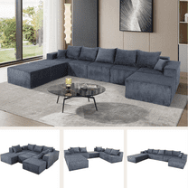 VLDTDRDI 155.91" Oversized Modular Sectional Sofa,8-Seat Corduroy King Size Sleeper bed with Deep Seat,Modern Modular U-Shape Sofa Couch with 7 Pillows,Modern Family Living Room Furniture,Grey