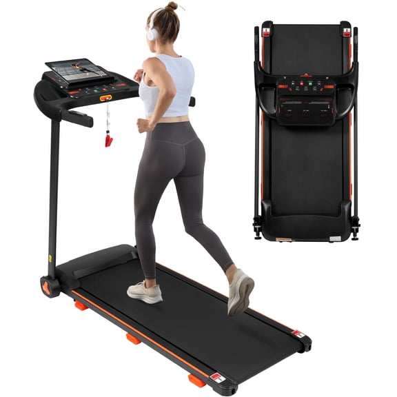 VLDTDRDI 2.5HP Folding Treadmill with 7.5mph Speed,Portable Running Walking Compact Exercise Machine with USB Charge Station,Bluetooth speaker, 2-Level Incline for Home