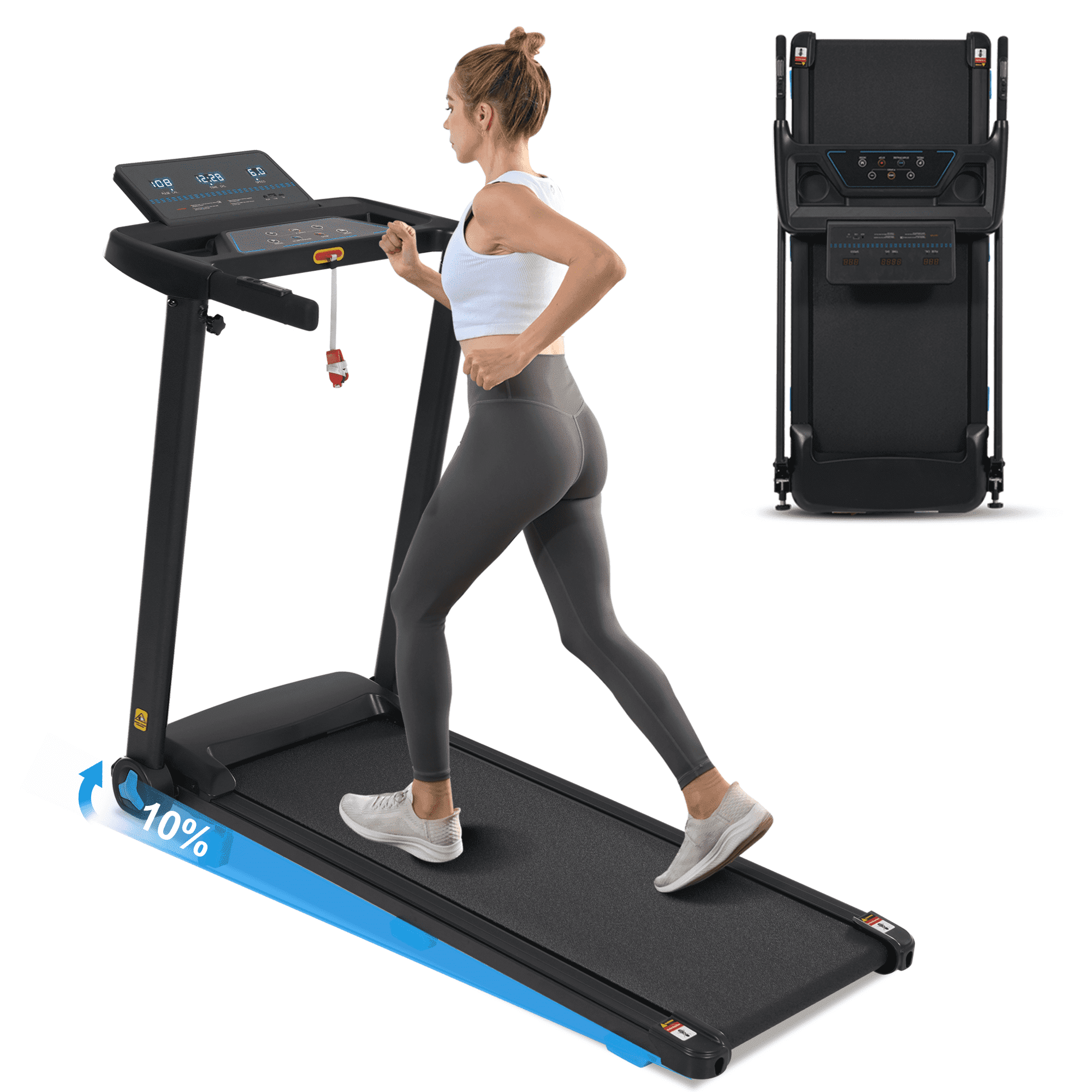 VLDTDRDI 500LBS 3HP Folding Treadmill with 7 Layer Belts,10Mph Electric Treadmil with 10% Incline and Adjustable 3-screens Display,19.72"W Oversized Walking Pad for Home Office