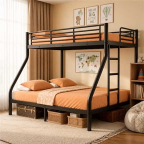 VLDTDRDI 500LBS Metal Bunk Bed,Twin Over Full Size Loft Bunk Bed with Ladder and Guardrail,Heavy Duty Metal Bed Frame for Teens Adults, Black