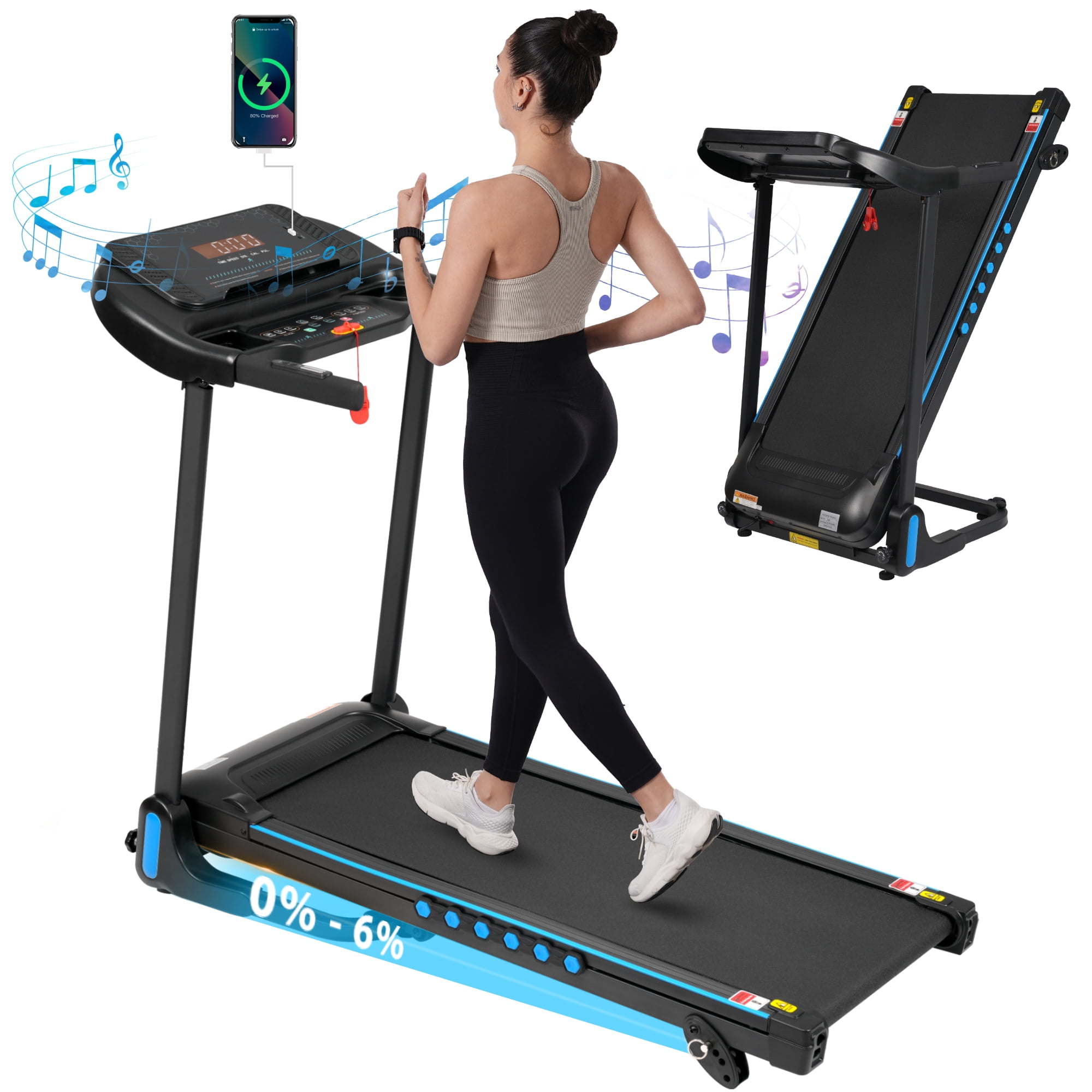 VLDTDRDI 500LBS 3.5HP Folding Treadmill with USB Charge Station,10Mph Electric Treadmil with Incline,Bluetooth Speaker,Device Holder and Pulse Sensor,Running Walking Exercise Machine