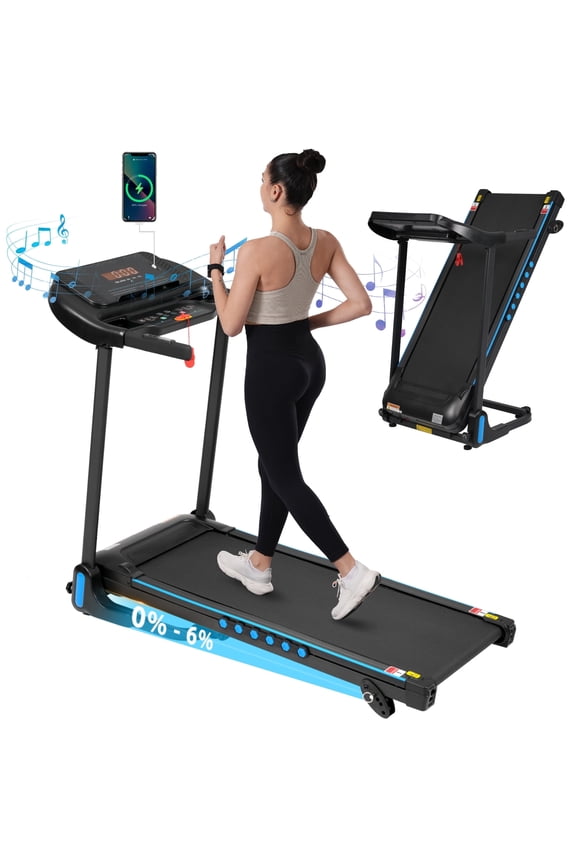 500LBS 3.5HP Folding Treadmill with USB Charge Station,10Mph Electric Treadmil with Incline,Bluetooth Speaker,Device Holder and Pulse Sensor,Running Walking Exercise Machine