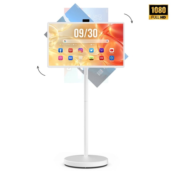 VLH 32" FHD Smart Portable TV on Wheels, 10-Point Touchscreen, Google EDLA-Certified Android 15, 8GB+128GB, 38400mAh Battery, Rolling TV with Detachable HD Camera & Voice Remote