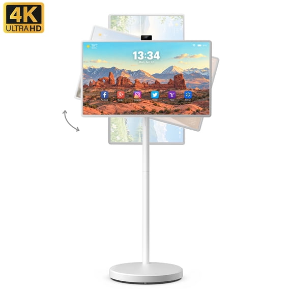 VLH 32" UHD 4K Smart Portable TV on Wheels, 10-Point Touchscreen, Google EDLA-Certified Android 15, 8GB+128GB, 38400mAh Battery, Rolling TV with Detachable HD Camera & Voice Remote