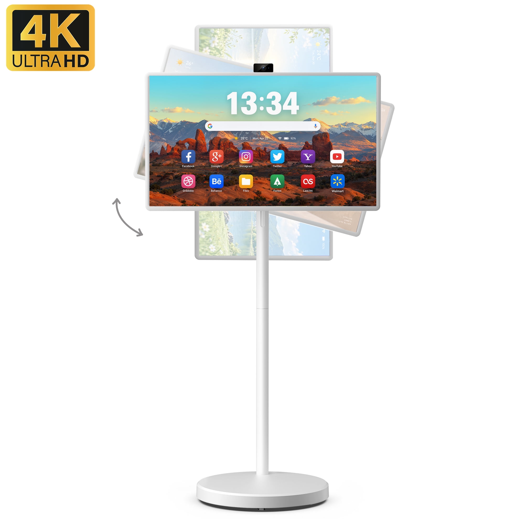 VLH 32" UHD 4K Smart Portable TV on Wheels, 10-Point Touchscreen, Google EDLA-Certified Android 15, 8GB+128GB, 38400mAh Battery, Rolling TV with Detachable HD Camera & Voice Remote