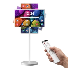 VLH 32 inch Smart Portable TV, Touchscreen Monitor on Wheels, Android 15 with Google Play, 8gb Memory 128gb Storage, Built-in 38400mAh Battery, Removable 5MP Camera