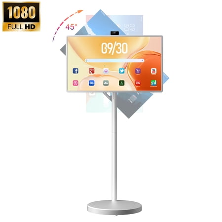 VLH 32" FHD Portable Smart TV on Wheels, 10-Point Touchscreen, Google EDLA-Certified Android 15, 8GB+128GB, 38400mAh Battery, Rolling Screen with Detachable HD Camera & Voice Remote