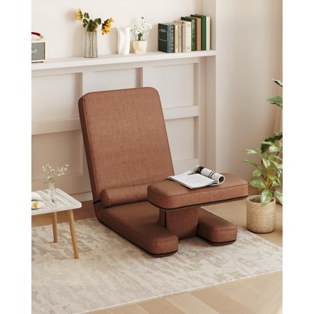 VLIVE Convertible Sleeper Sofa Chair - Adjustable Single Couch with Table & Pillow, Multifunctional Folding Chair Bed for Living Rooms, Bedroom, Small Apartment and Studios, Brown