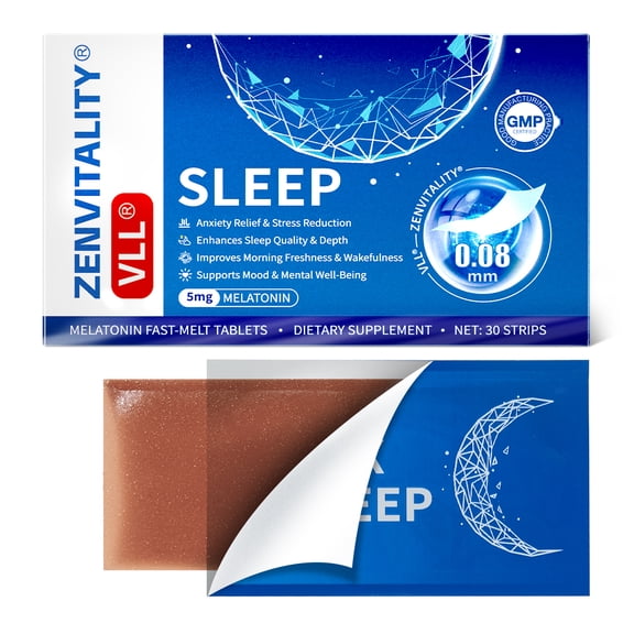 VLL Melatonin Fast-Melt Tablets 5mg melatonin Powerful Sleep Support Oral Sleep Strips Supplement with L-Tryptophan|Vitamin B6|B5|GABA|Magnesium|11 Sleep Aid Factors Blueberry Flavor
