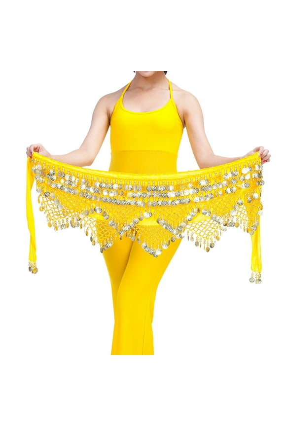 Chiffon Wrap Belt Chiffon Wrap Belt with Silver Coins, Flowing Sash Skirt for Dance Costume, Adjustable Hip Wrap for Performance, Practice & Stage Wear