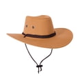 thumbnail image 1 of VLOOCKLW Men's Classic Western Brown Cowboy Hat with Leather & Metal Embellishments Outdoor Travel Sun Hat Casual Daily Wear Cap, 1 of 2