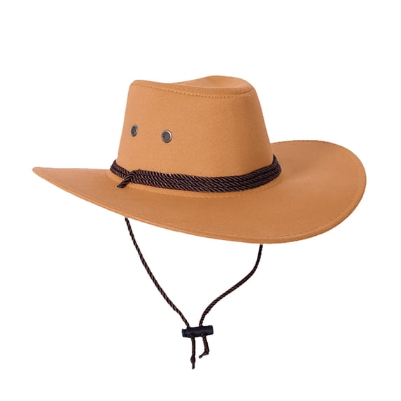 VLOOCKLW Men's Classic Western Brown Cowboy Hat with Leather & Metal Embellishments Outdoor Travel Sun Hat Casual Daily Wear Cap