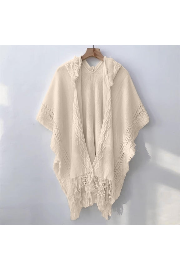 Hooded Cape with Fringed Hem Crochet Poncho Knitting Patterns for Women
