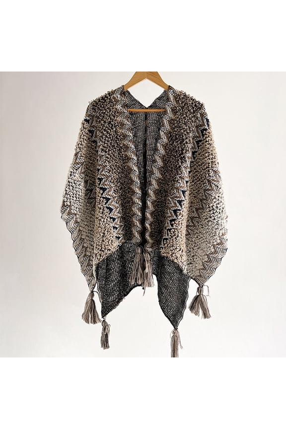 Knit Shawl Wrap Poncho Cape for Women Ladies Knitted Cardigan Kimono with Fringe for Fall Winter