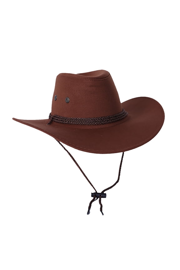 Men's Classic Western Brown Cowboy Hat with Leather & Metal Embellishments Outdoor Travel Sun Hat Casual Daily Wear Cap