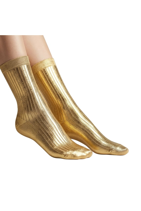 Metallic Socks Ribbed Foil Laminated Stockings, Glossy Novelty Fashion Socks for Costume, Holiday, Rave & Trendy Street Style