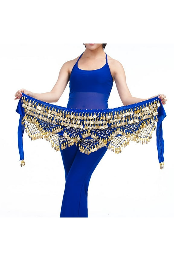 Silver Coin Sash Skirt Chiffon Wrap Belt with Silver Coins, Flowing Sash Skirt for Dance Costume, Adjustable Hip Wrap for Performance, Practice & Stage Wear