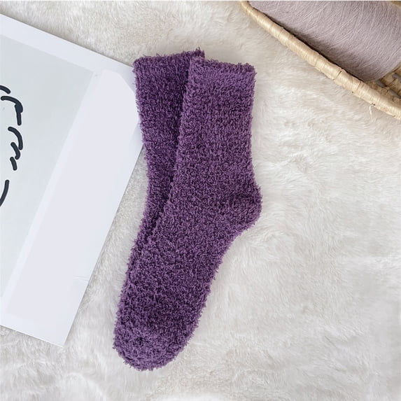 VLOOCKLW Sleep Socks Coral Fleece Thickened Warm Long Socks for Winter, Solid Color Cozy Home Socks for Bed, Relaxing & Cold Weather