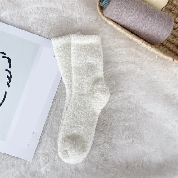 VLOOCKLW Sleep Socks Coral Fleece Thickened Warm Long Socks for Winter, Solid Color Cozy Home Socks for Bed, Relaxing & Cold Weather