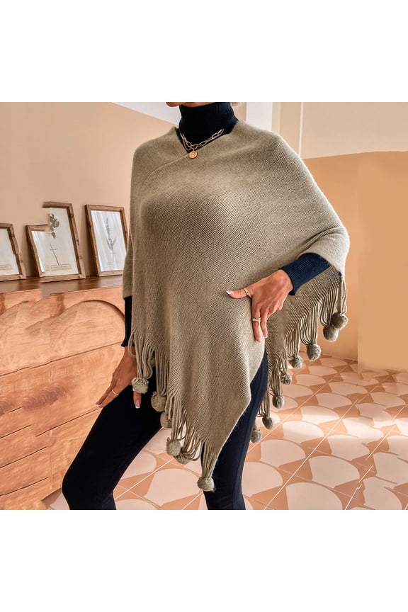 Solid Color Pullover Cape Solid Color Pullover Cape Cozy Oversized Poncho Wrap with Tassel Hem for Daily Wear & Travel
