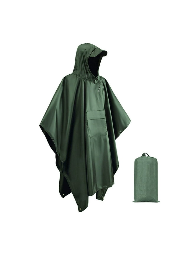 Solid Color Zippered Shawl Rain Poncho Jacket Coat Hooded Zipper Style