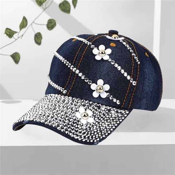 VLOOCKLW Trucker Baseball Hat Studded Rhinestone Crystals Adjustable Ponytail Mesh Baseball Cap Shiny Bling Casual Sports Cap Breathable Sun Hat