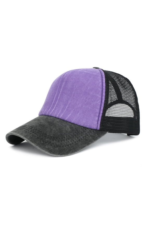 Washed Distressed Baseball Cap Ponytail Hat Summer Mesh Cap with Adjustable Snapback Strap