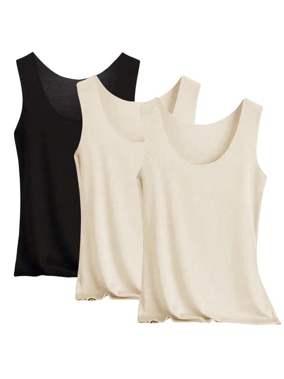 Women's 3-Piece Tank Tops Sleeveless Casual Summer Outfits Basic Solid Color Layering Shirts