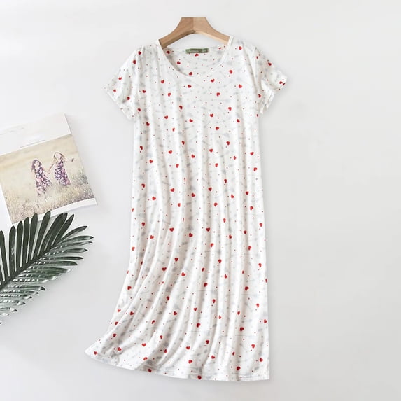 VLOOCKLW Women's Cotton Nightgown Sleepwear Short Sleeves Nightshirt Casual Print Sleepdress Loose Comfy Pajama Cotton Nightgowns