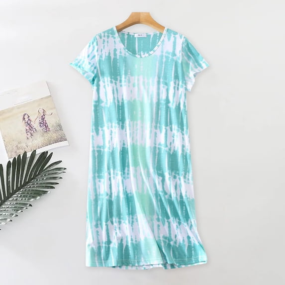 VLOOCKLW Women's Cotton Nightgown Sleepwear Short Sleeves Nightshirt Casual Print Sleepdress Loose Comfy Pajama Cotton Nightgowns