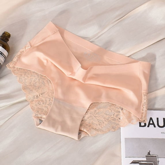 VLOOCKLW Women's Ice Silk Lace Briefs Breathable Large Size with Cotton Crotch Soft Stretch Mid Waist Underwear for Ladies Comfortable Everyday for Daily Wear